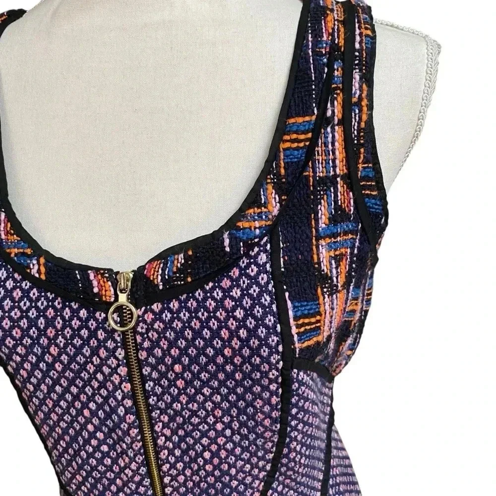 Rachel Rachel Roy Purple Navy Geometric Zip Front Knit Mini Dress Size 6